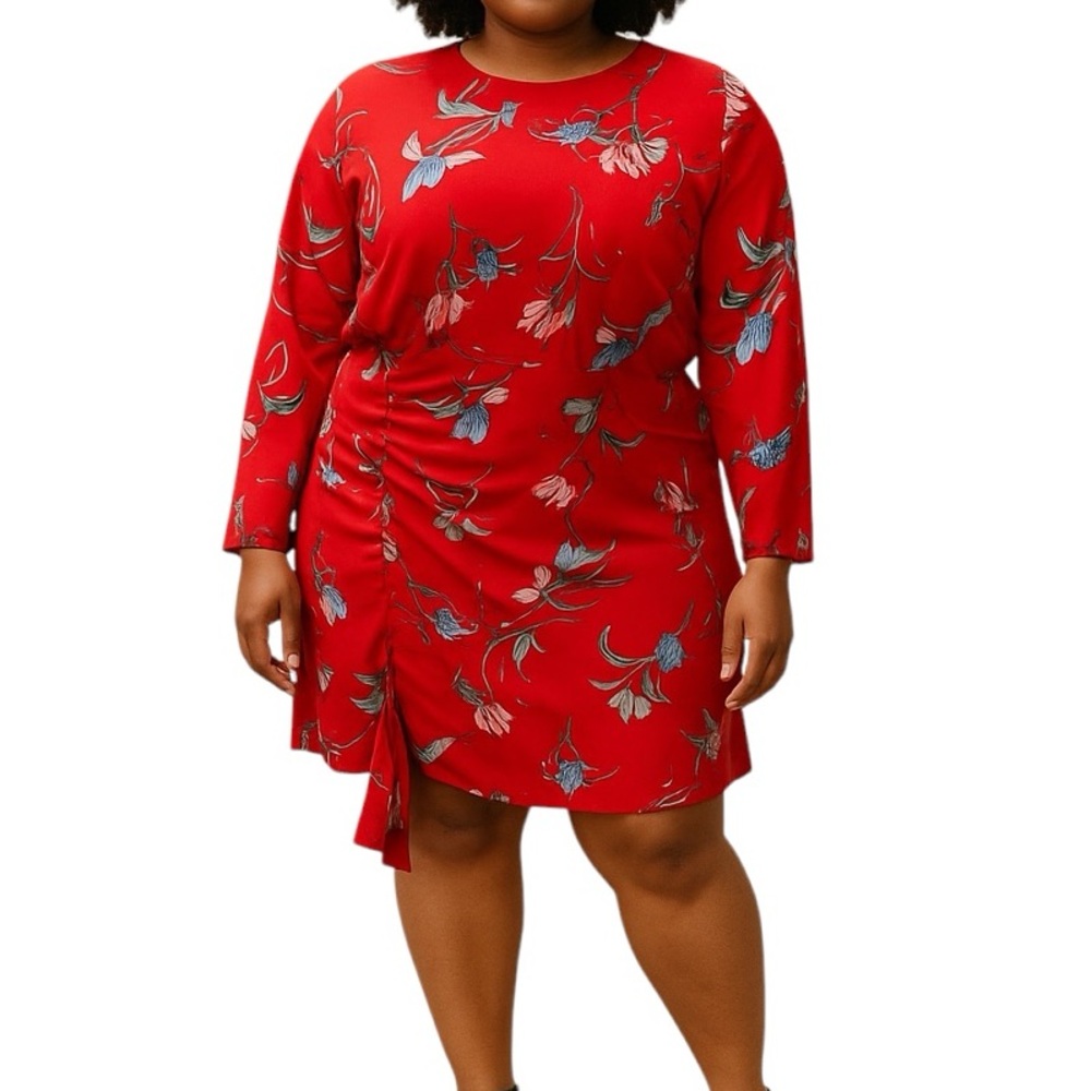 Pretty Little Things Red Floral Print Drape Detail Shift Dress 20